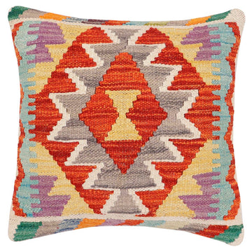 handmade Traditional Pillow Rust Blue Hand-Woven SQUARE 100% WOOL  Hand woven turkish pillow  2 x 2